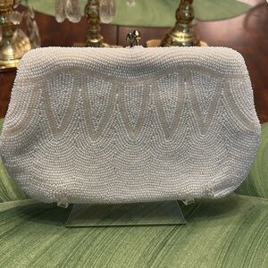 Elegant Cream Beaded Clutch. Hand made in Japan.